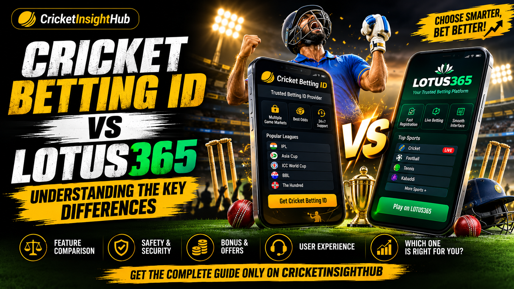 Cricket Betting ID vs Lotus365 Comparison
